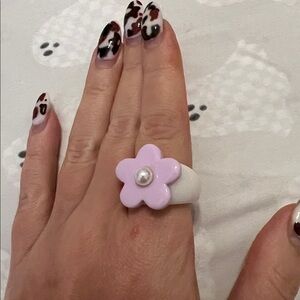 Purple Flower Ring with Pearl Accent